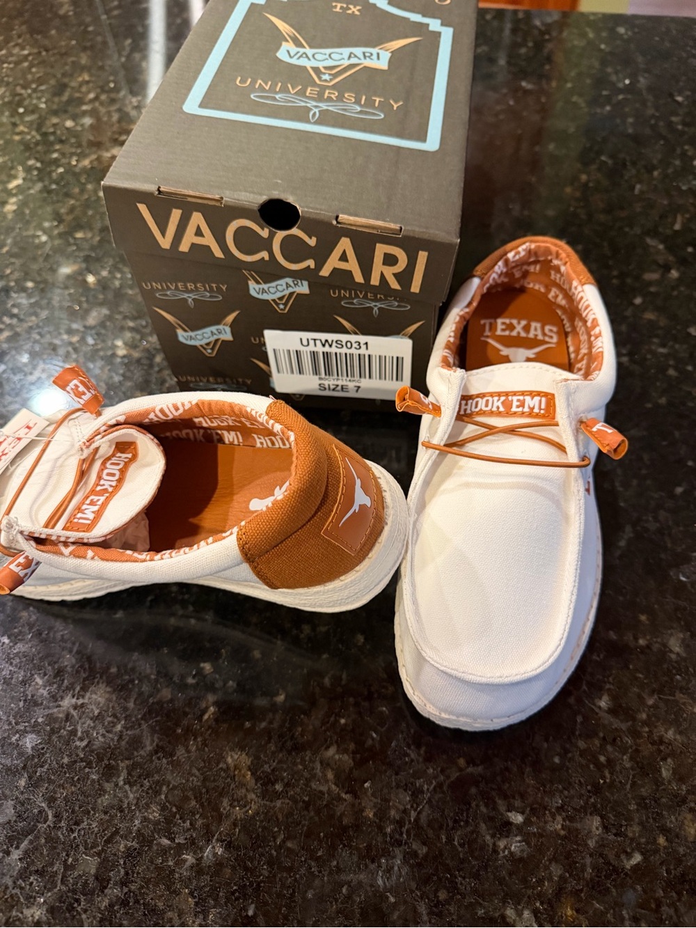 Vaccari Texas White & Orange Women's Slip-On Sneakers - Hook 'Em - Picture 2 of 3